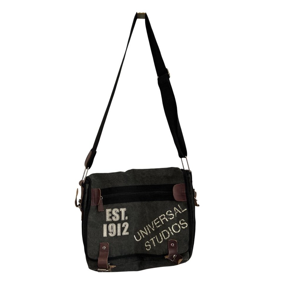 Universal Studios Canvas Messenger Bag With Adjustable Strap & Leather Accents